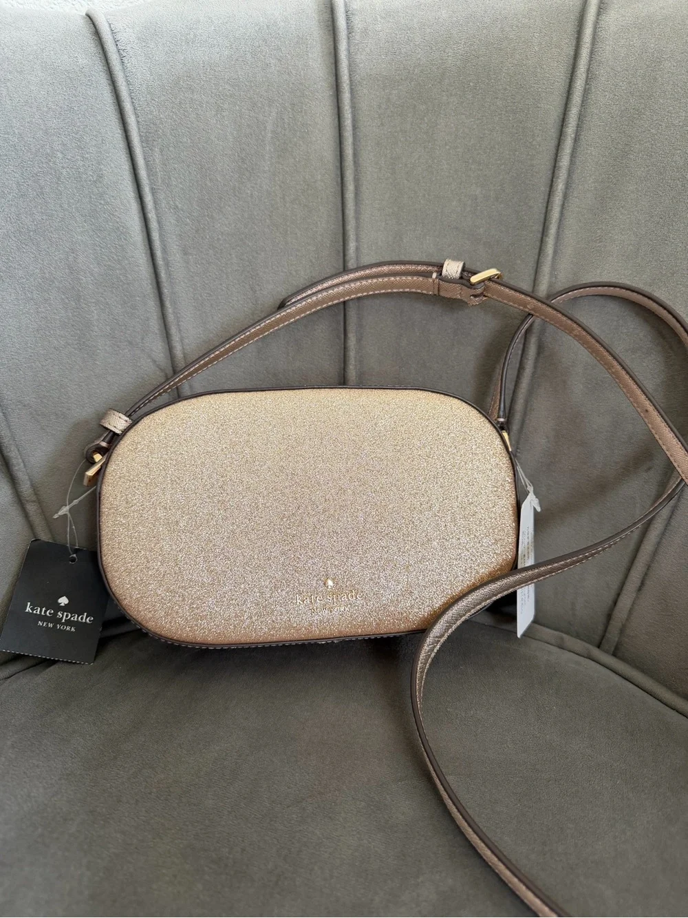 kate spade Glitter Crossbody in Gold and Tan Strap
